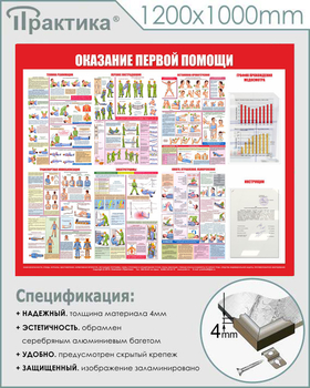 С17 Стенд оказание первой помощи (1200х1000 мм, карманы, пластик ПВХ 3 мм, алюминиевый багет серебряного цвета) - Стенды - Стенды по первой медицинской помощи - магазин "Охрана труда и Техника безопасности"