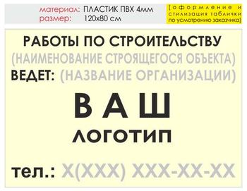 Информационный щит "работы по строительству" (пластик, 120х90 см) t07 - Охрана труда на строительных площадках - Информационные щиты - магазин "Охрана труда и Техника безопасности"