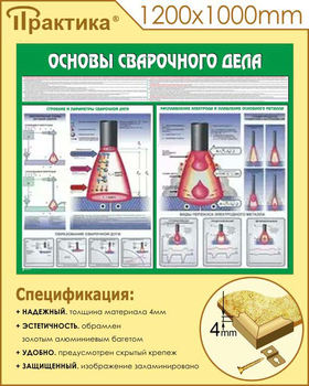 C35 Стенд основы сварочного дела (1200х1000 мм, пластик ПВХ 3 мм, алюминиевый багет золотого цвета) - Стенды - Тематические стенды - магазин "Охрана труда и Техника безопасности"